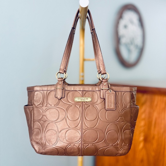 COACH Gallery Embossed C Leather Tote Copper - Picture 2 of 12